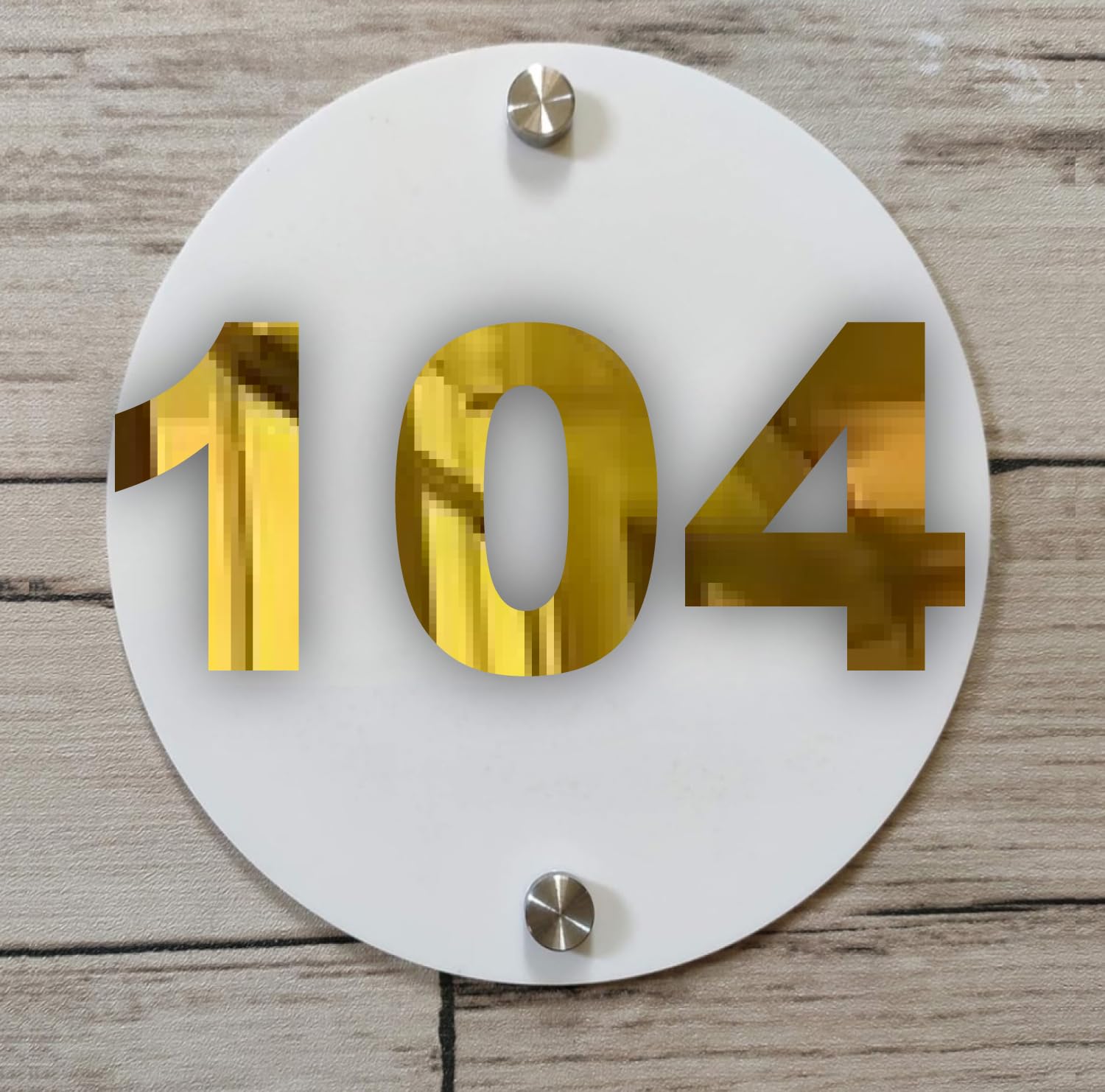 Room Number Plate No 104 | Mirror Gold with White Acrylic Number Plate with Double Side Tape On Backside