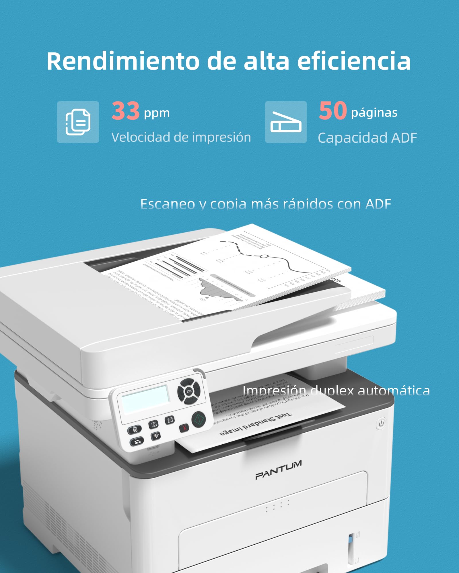 PANTUM M7108DW Impresora Multifunción Láser, 33ppm Impresión Automática a Doble Cara, impresión/Copia/escaneado, Blanco y Negro(A4, Wi-Fi Direct, Bluetooth, USB, AirPrint, Mopria)