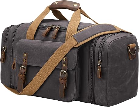 Waxed Canvas Duffel Bag 50L, Dark Grey