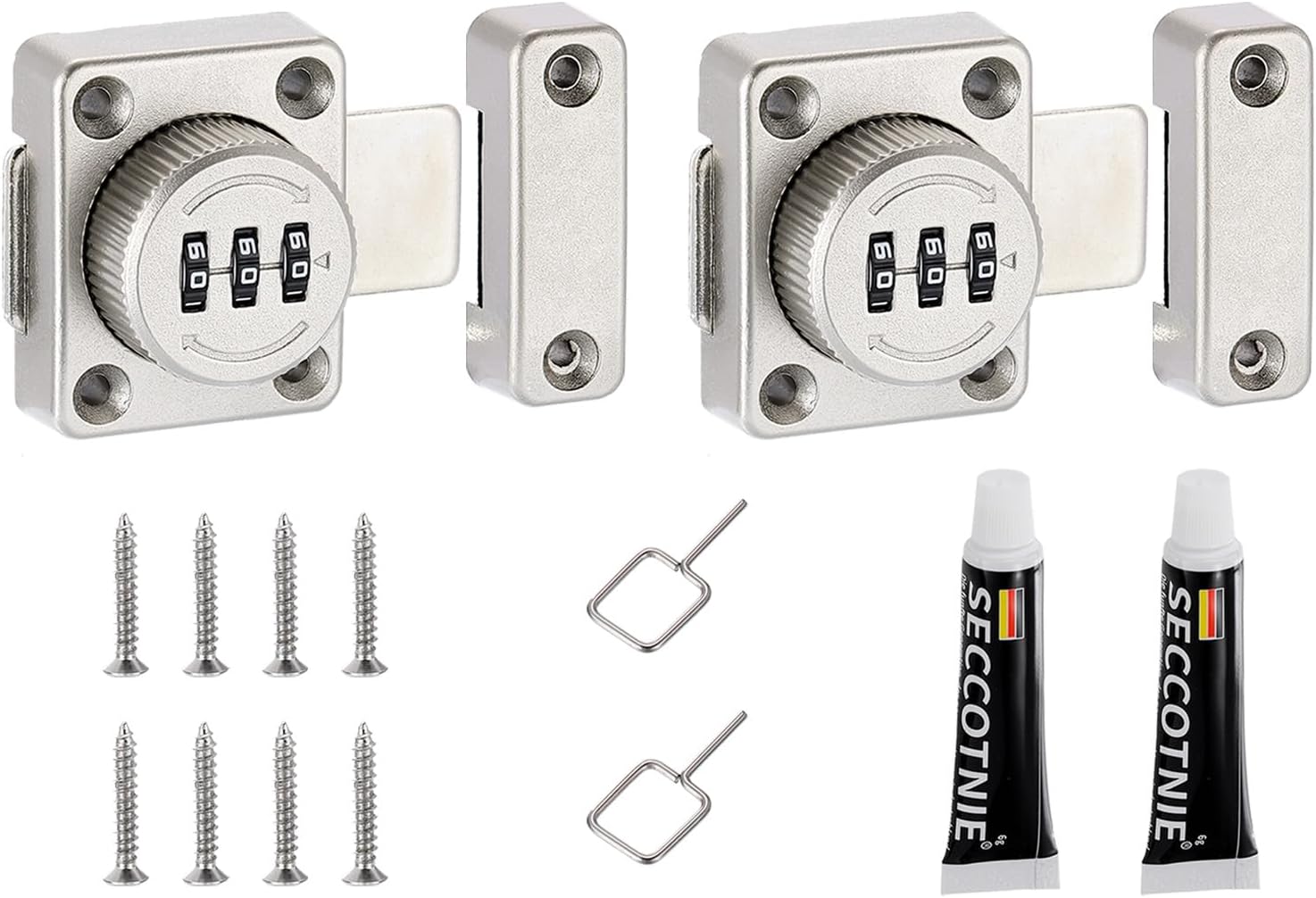 PATIKIL Cabinet Password Latch, 2 Pack Zinc Alloy Keyless Combination Lock 3-Digit Password Cabinet Lock Safety Lock for Cabinet Drawer Cupboard, Silver