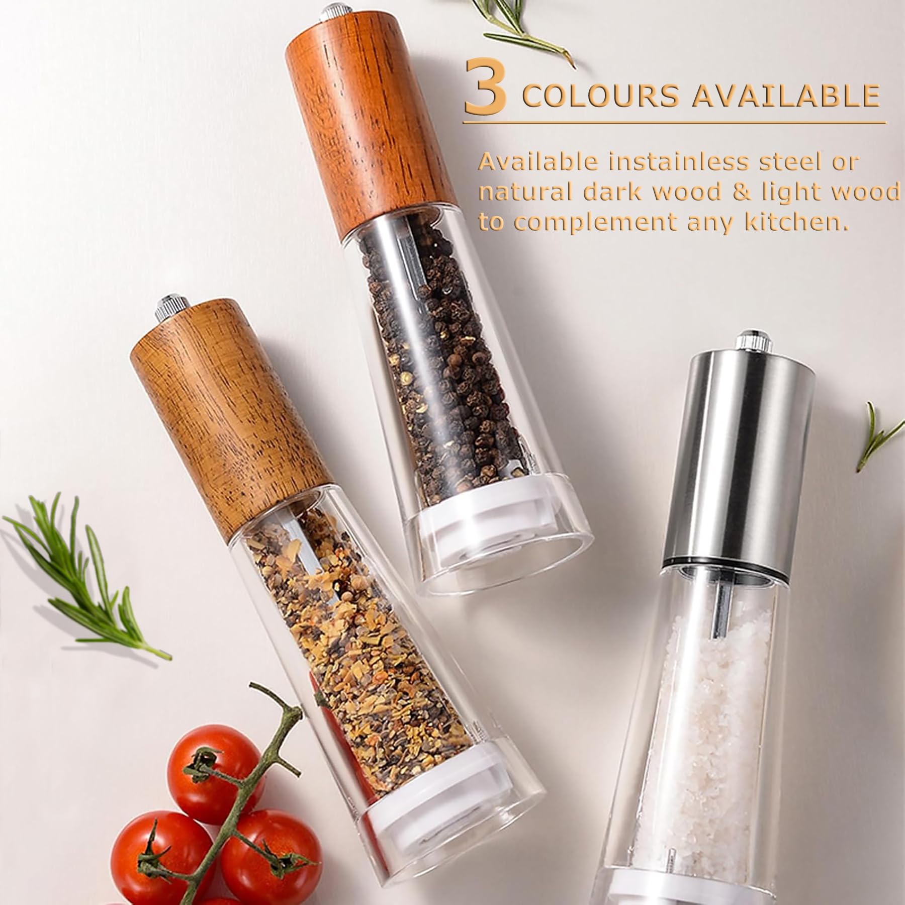 Acrylic Salt & Pepper Grinders - Adjustable Coarseness -5