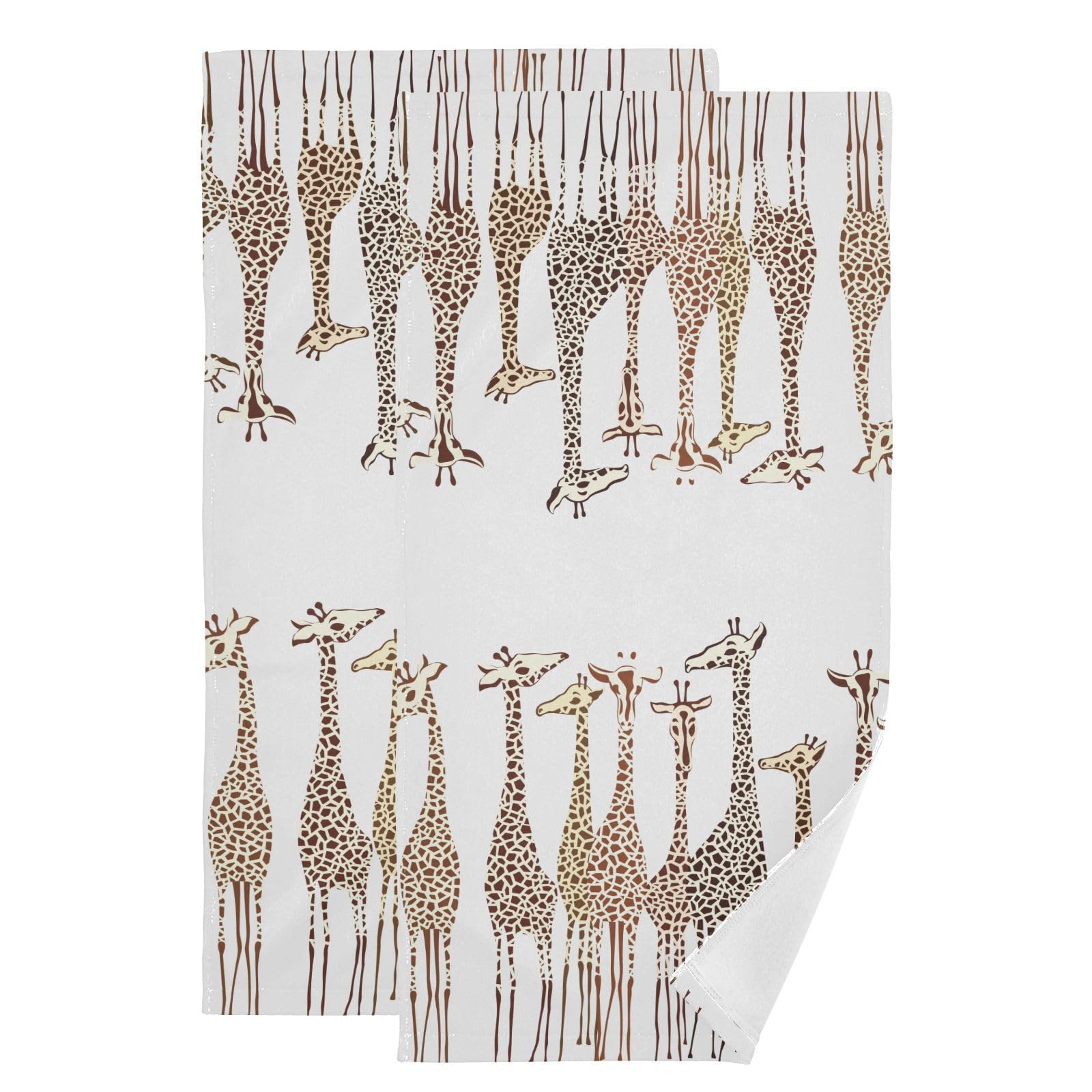 COVASA Brown White Giraffe Hand Towels for Bathroom Set of 2,Cute Wild Animal Africa Safari Giraffes Kitchen Towels,Microfiber Absorbent Decorative
