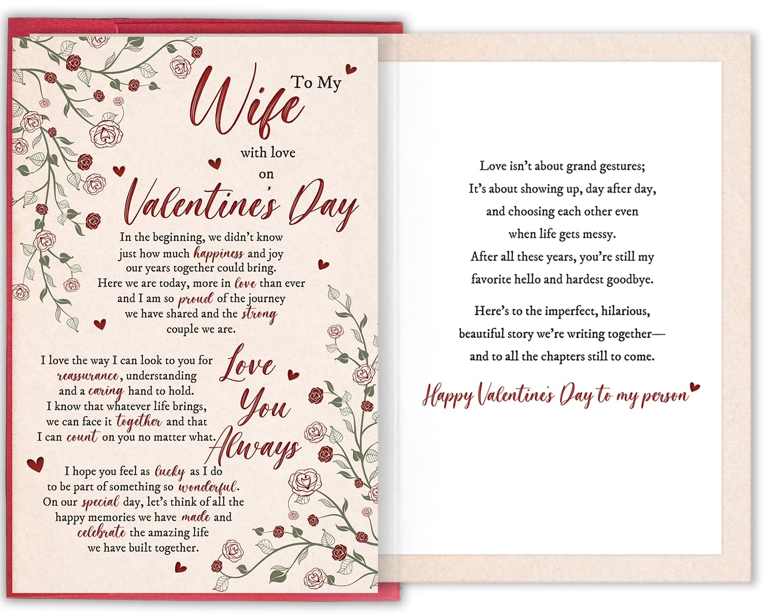 Sweet Valentine's Day Card for Her, Romantic Husband To Wife Greeting Card With Heartfelt Message, To My Wife With Love on Valentine's Day