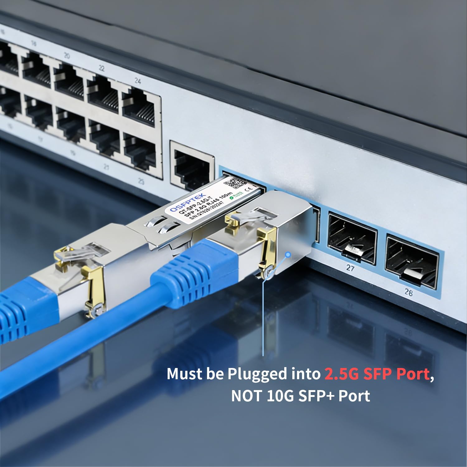 QSFPTEK 2.5GBASE-T SFP a RJ45 Modulo, 2.5G Ricetrasmettitore Mini-GBIC Compatibile per Cisco SFP-2.5G-T, Ubiquiti, MikroTik, TP-Link Switch or Router, fino a 100m (Supporta solo la porta SFP 2.5G)