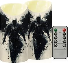 5.9”x3” Flameless LED Candles with Remote Archangel Gothic Black - Set of 2, Battery-Operated Flickering Pillar Candles with Timer for Home Decor - Batteries Not Included