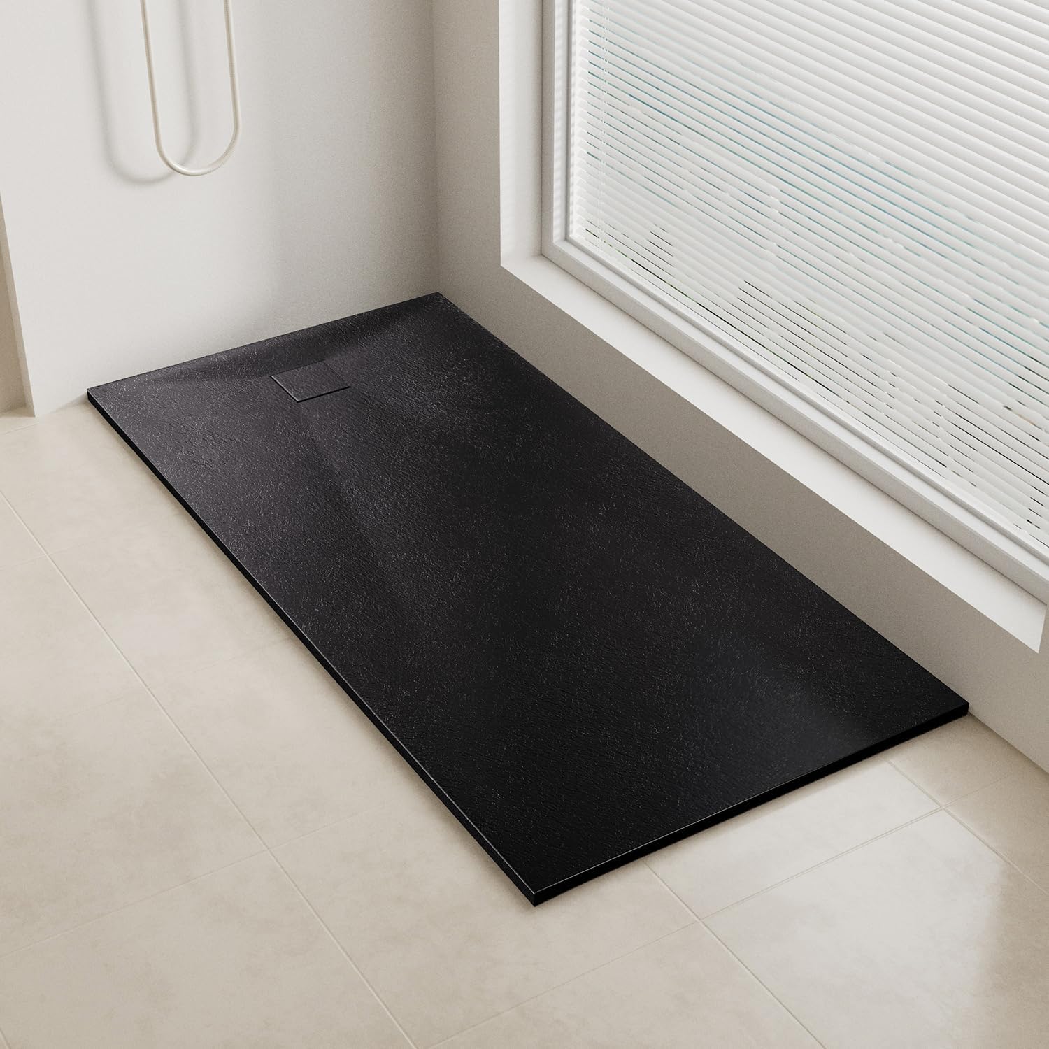 1400 x 700mm Shower Tray, Slip-Resistance Walk in Shower Trays with Shower Waste, Stylish and Durable Base for Shower Enclosure, Black