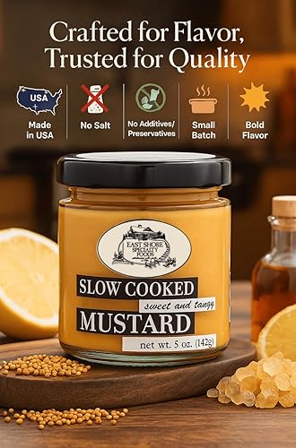Miniatura 3 de Mostaza dulce y picante de East Shore - Mostaza gourmet sin sal añadida - Tarro de 5 onzas - Condimento cocido a fuego lento para pretzels,