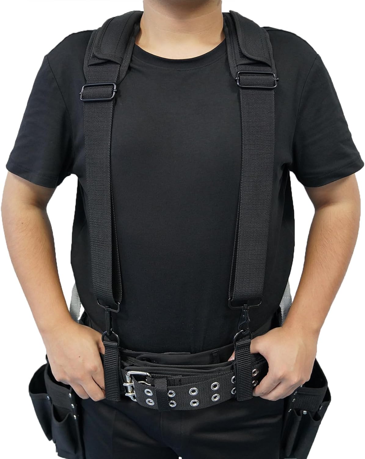 KUNN Tool Belt Suspenders Removable Padded Shoulder Work Suspenders with 4Pcs Attachment Loops,Comfortable and Adjustable