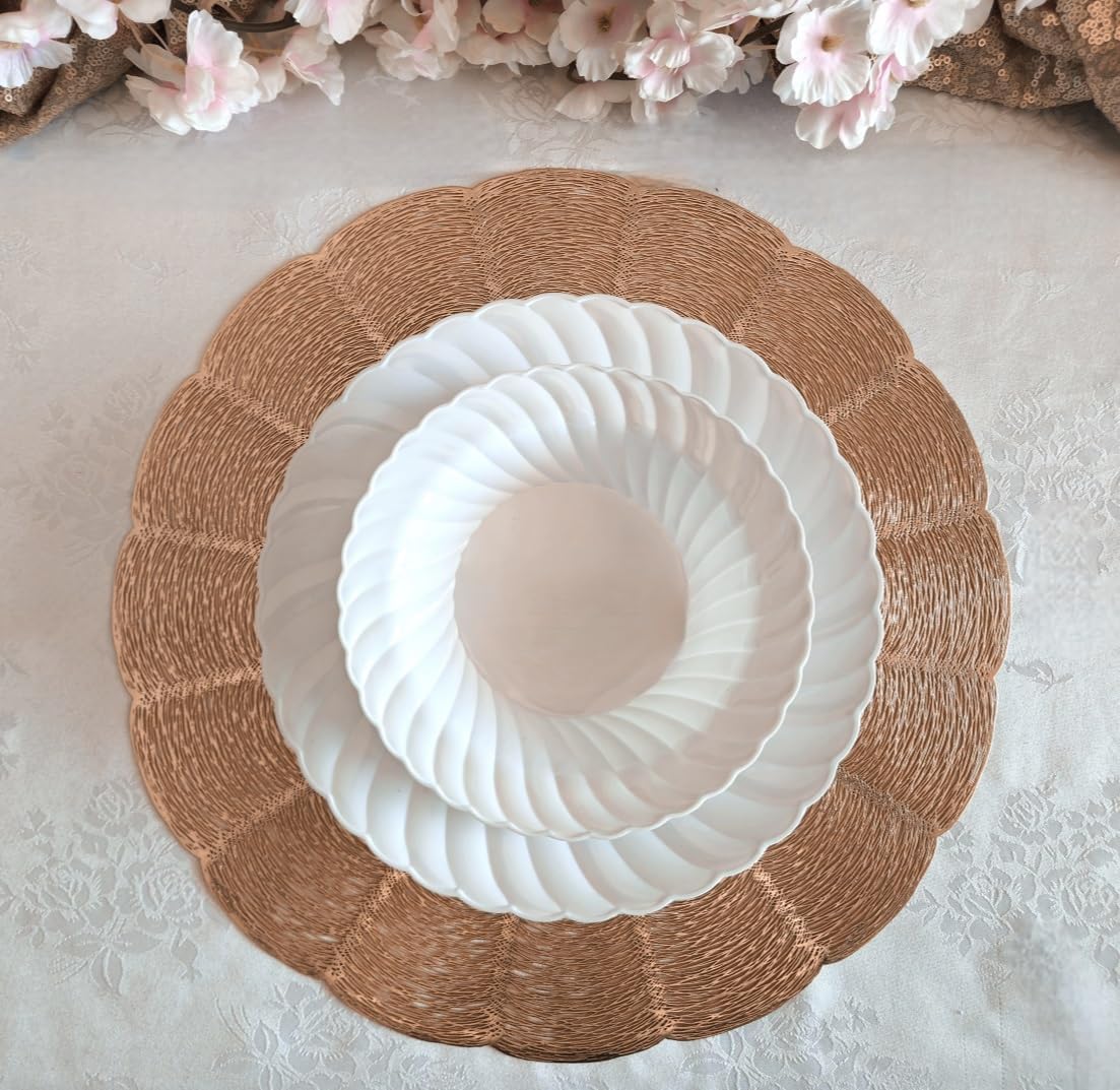 Occasions 10 Pieces Pack/Placemats Washable Easy to Clean PVC Heat-resistand Woven Vinyl Table Mats (Bloom-Matt Rose Gold)