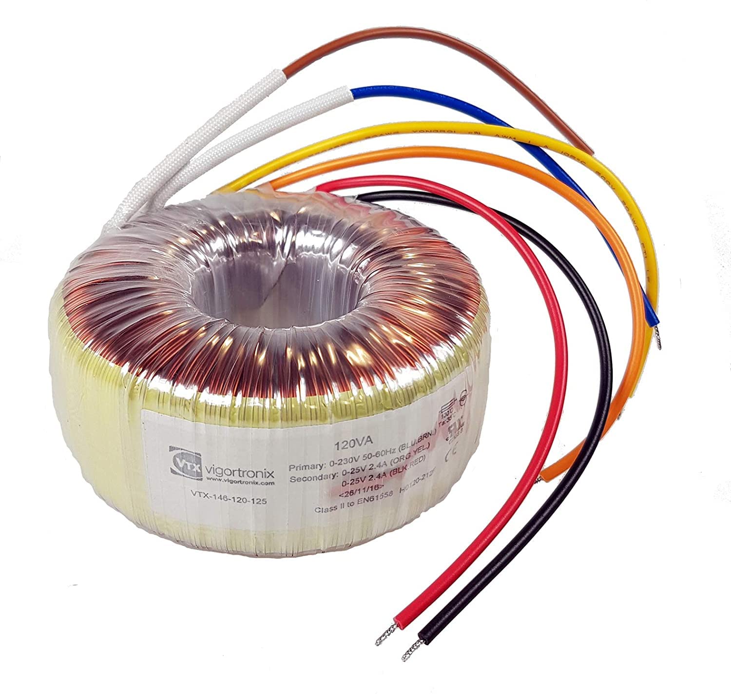 VIGORTRONIX 500 VA Mains Toroidal Transformer 0-230 V : 2 x 40 V VTX-146-500-140