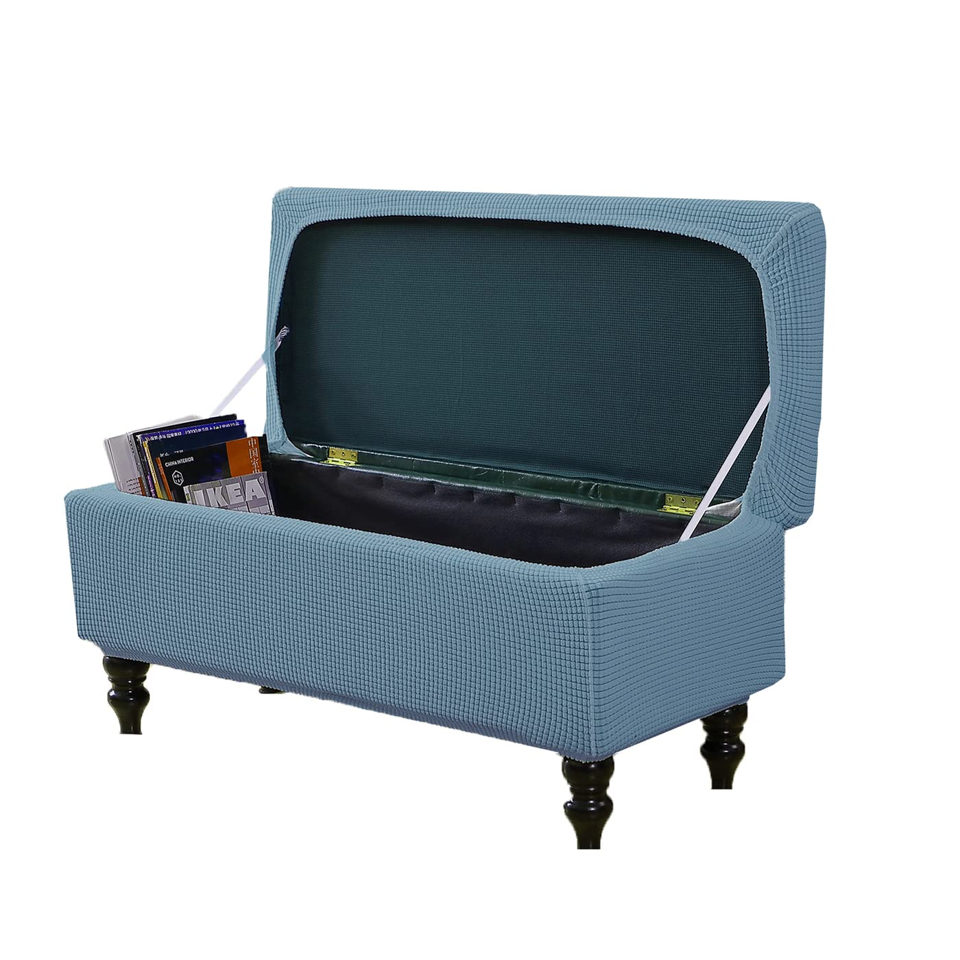 UNBBRRL Ottoman Covers Stretch Rectangle, Folding Storage Bench Ottoman Cover Footstool Cover with Lid Cover Stool Covers Protector Polar Fleece (Blue,Large)