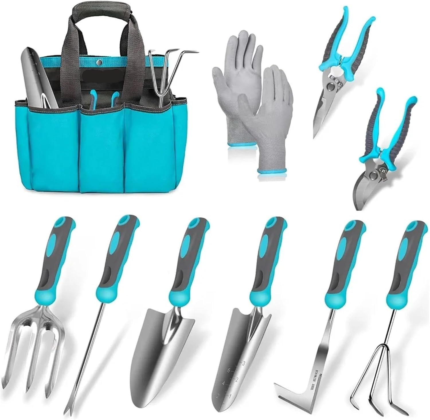 Garden Tool Set 10 Piece Heavy Duty Stainless Steel Garden Tools Set with Ergonomic Rubber Handle Variety of Gardening Hand Tool for Women