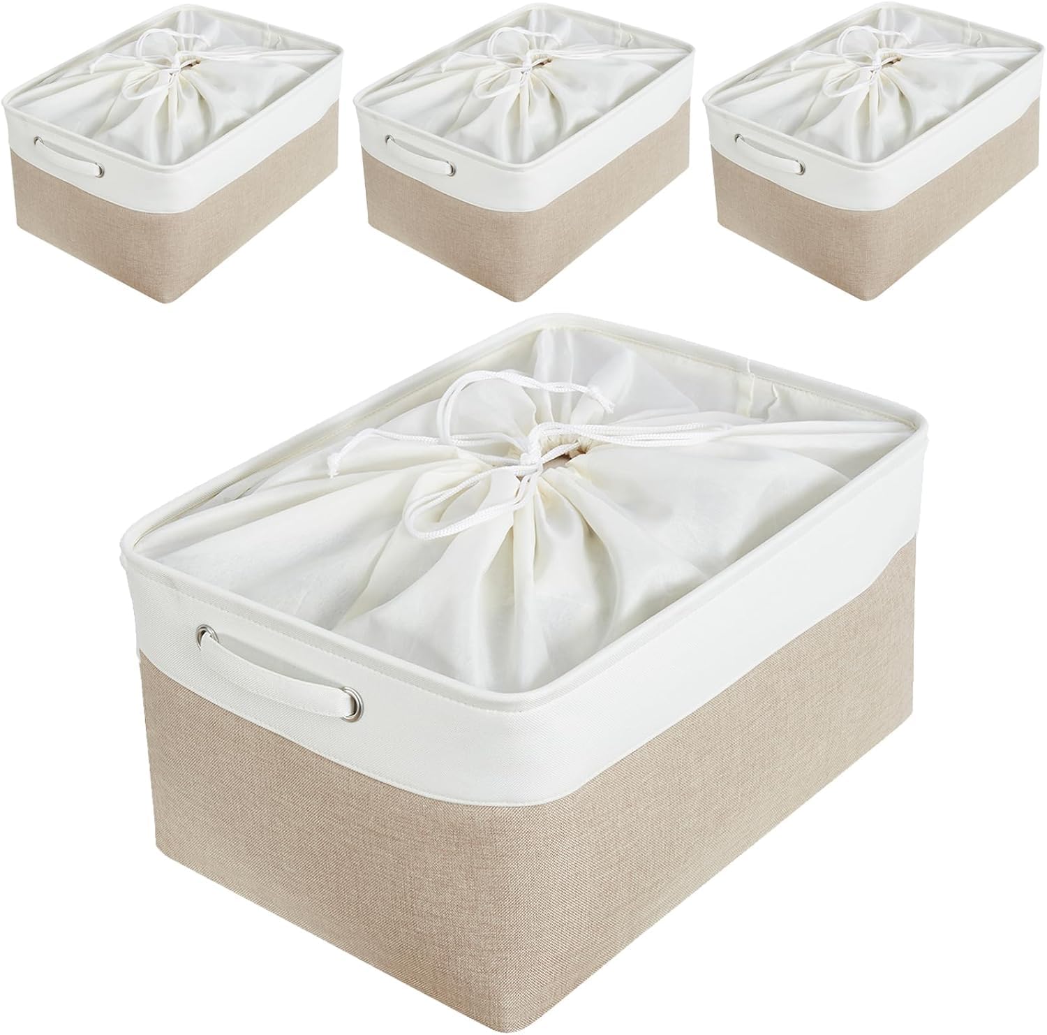 Mangata Set of 4 Fabric Storage Baskets, Light Khaki White L — image 1