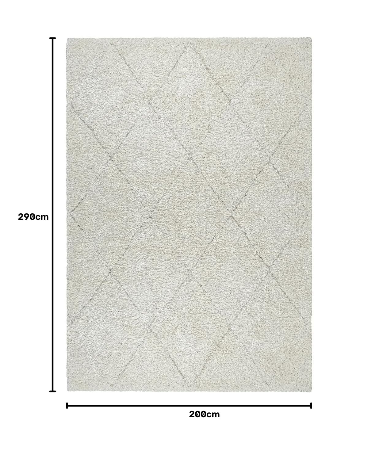 the carpet Bahar Shaggy – Weicher Hochflor Teppich, moderner Flauschiger & kuscheliger Wohnzimmer Teppich, eleganter Designer Shaggy, pflegeleicht und strapazierfähig, Creme-Raute, 200 x 290 cm