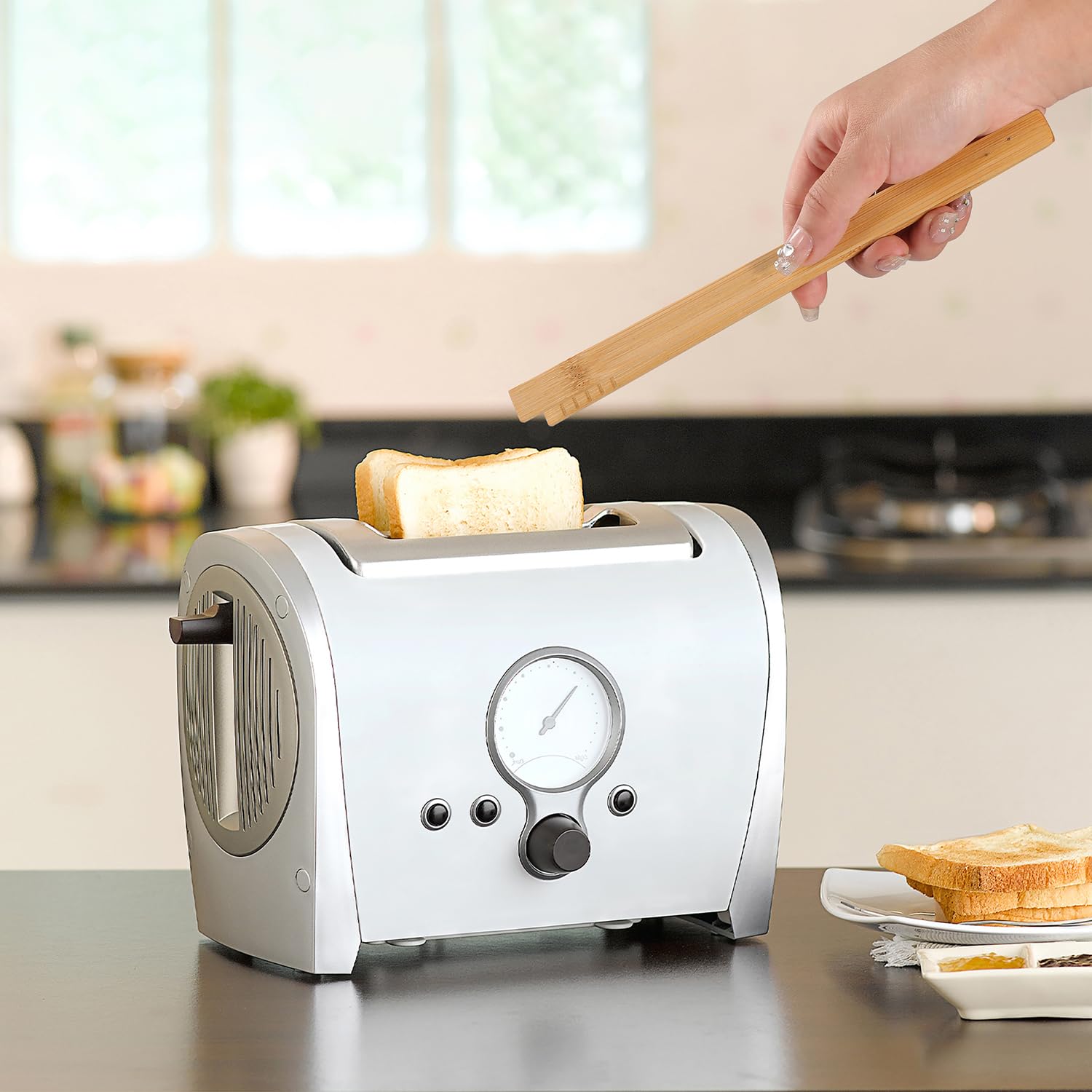 I-MART Bambus-Toastzange, 30,5 Cm, 2 Stück – Wiederverwendbar, Schonend Für Antihaftbeschichtungen