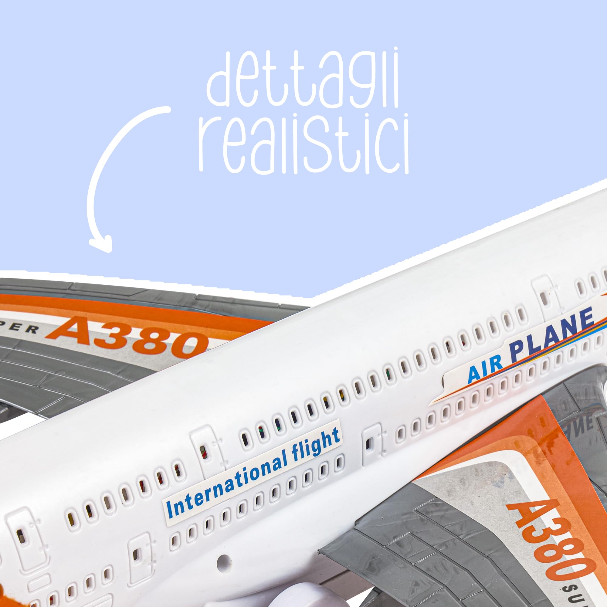 Baroni Toys Aeroplano Ready to Run Giocattolo con Luci e Suoni Colorato, Aereo Gioco da Bambino Accessori Inclusi, Gioco a forma di Aereo per Bambini 3 4 5 6 7 anni, 54x48x10 cm