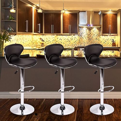 Miniatura 7 de Taburetes de bar Taburete giratorio de altura ajustable con parte trasera de cuero sintético duradero moderno alto comedor silla bar taburete para