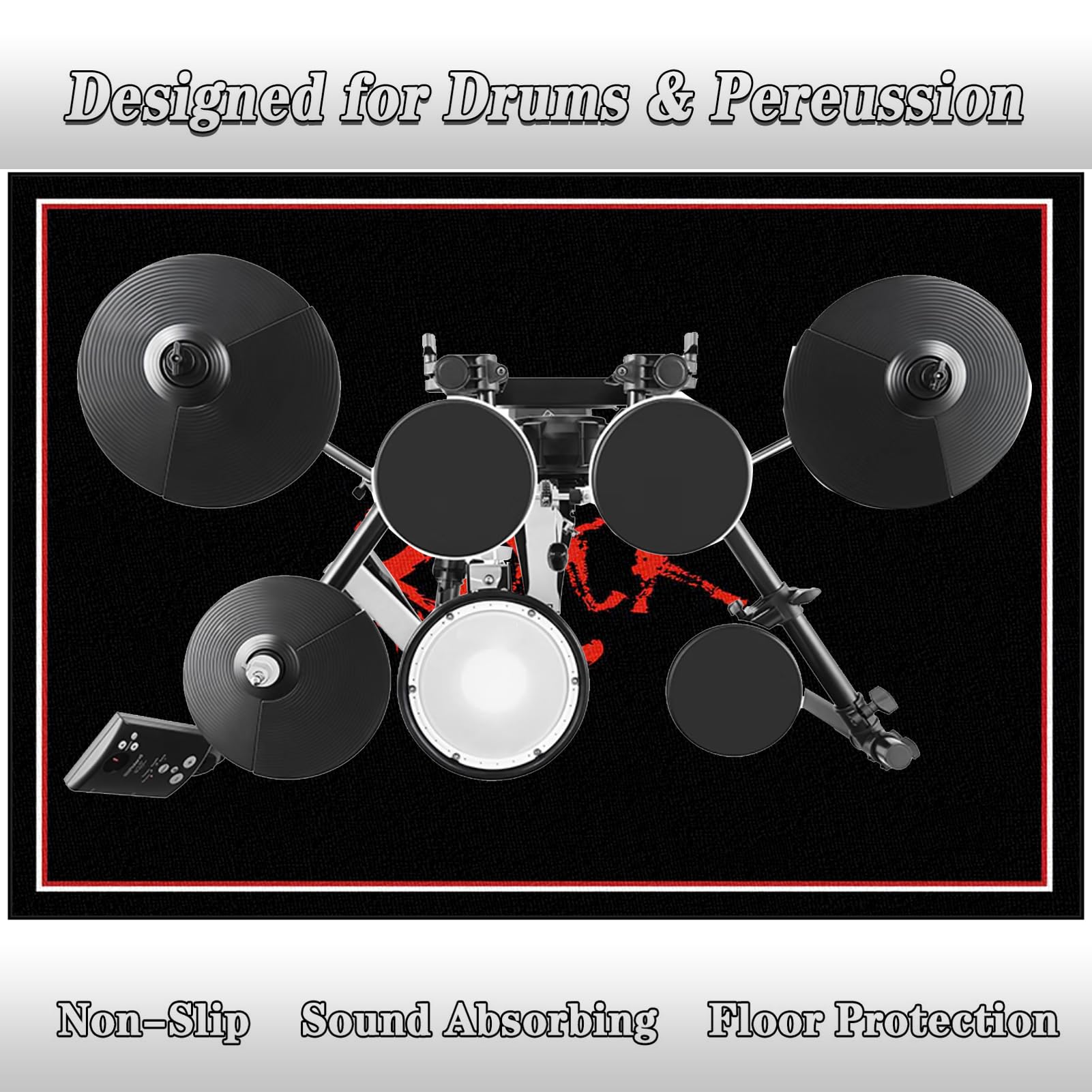 Schallschutzmatte, Elektrisches Schlagzeug Antivibrationsmatten, Professioneller Drum Teppich, rutschfeste Trommelmatte, Schalldicht Teppiche für Bass Snare Drum 120 x 70 cm