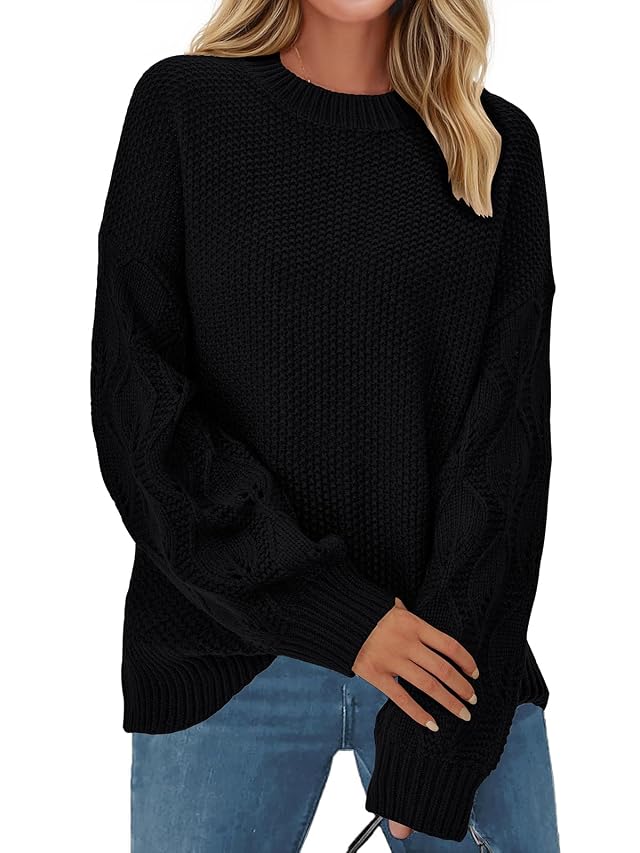PRETTYGARDEN Womens Sweaters Fall 2025 Long Sleeve Crew Neck Cable Knit Oversized Sweater Top Casual Pullover Trendy Outfits