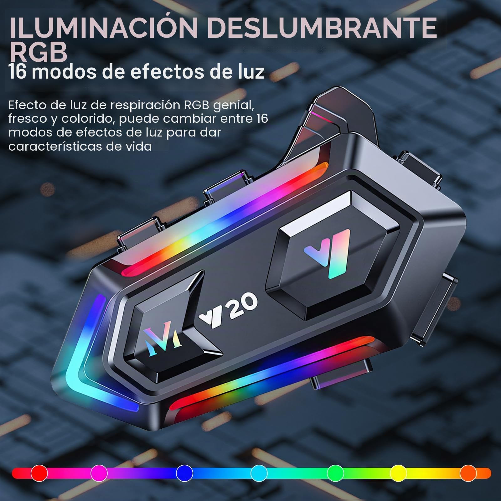 OBEST Auriculares Casco de Moto, Auricular de Motocicleta con Iluminación RGB, Manos Libres inalámbricos Bluetooth 5.3 para Moto Dual Noise Cancellation Subwoofer,IPX6,1000mAh