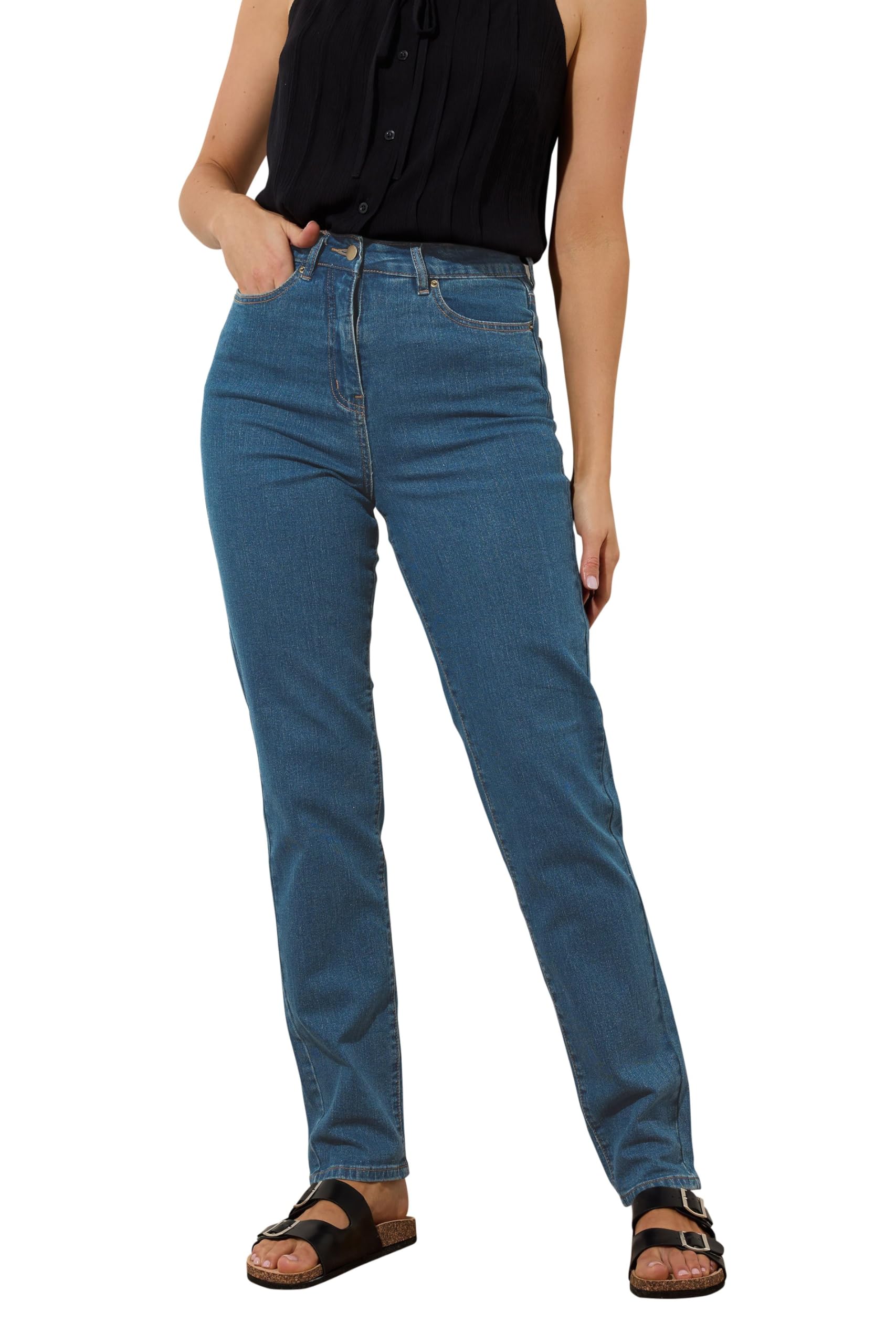 Long Tall Sally Ladies Una Mom Jean Washed Indigo34In - Blue