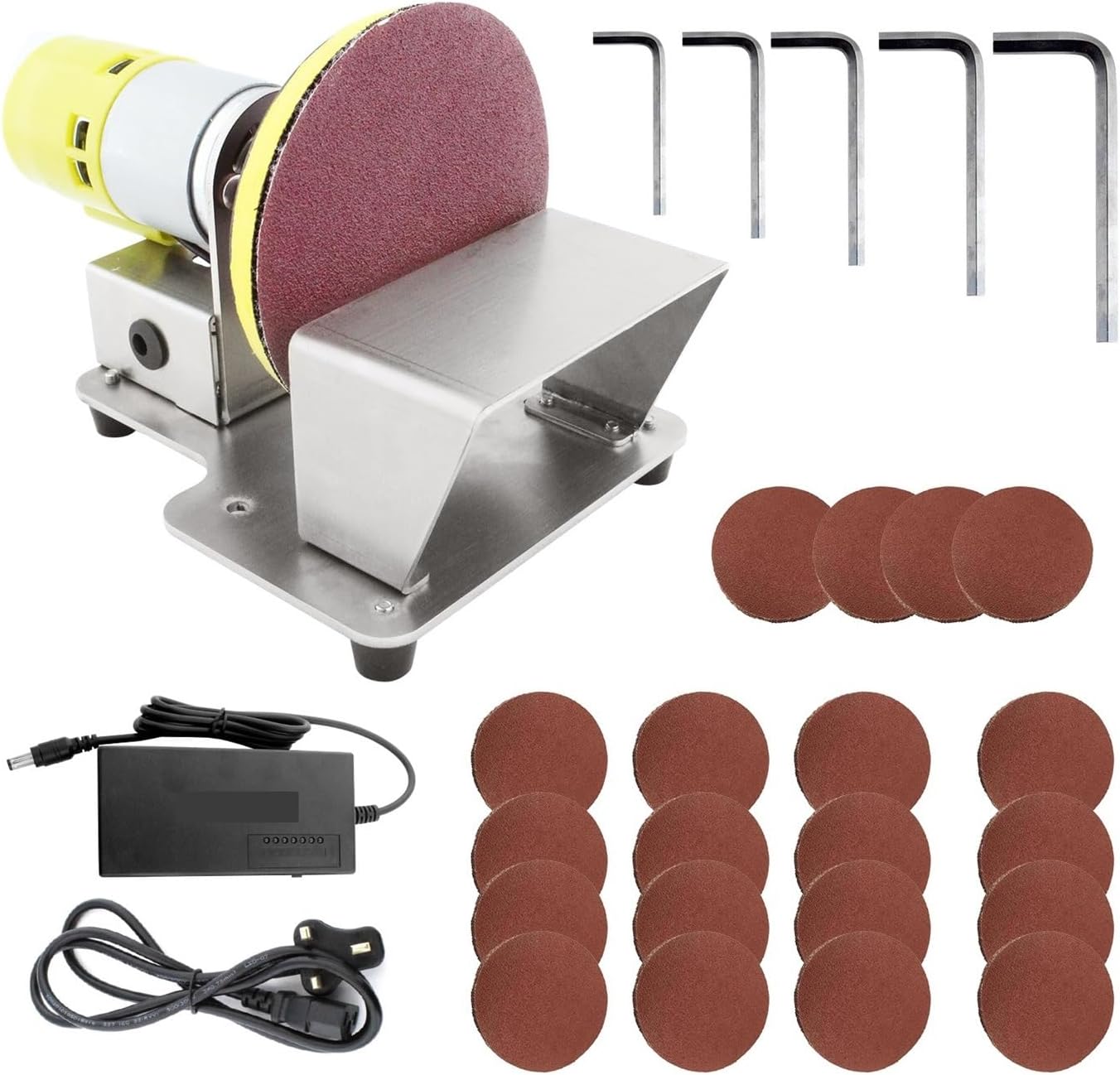 Electric Rotary Polisher Table Disc Sander Adjustable 7 Variable Speed 20 Pieces Sanding Discs for Polishing Grinding Multiple Applications