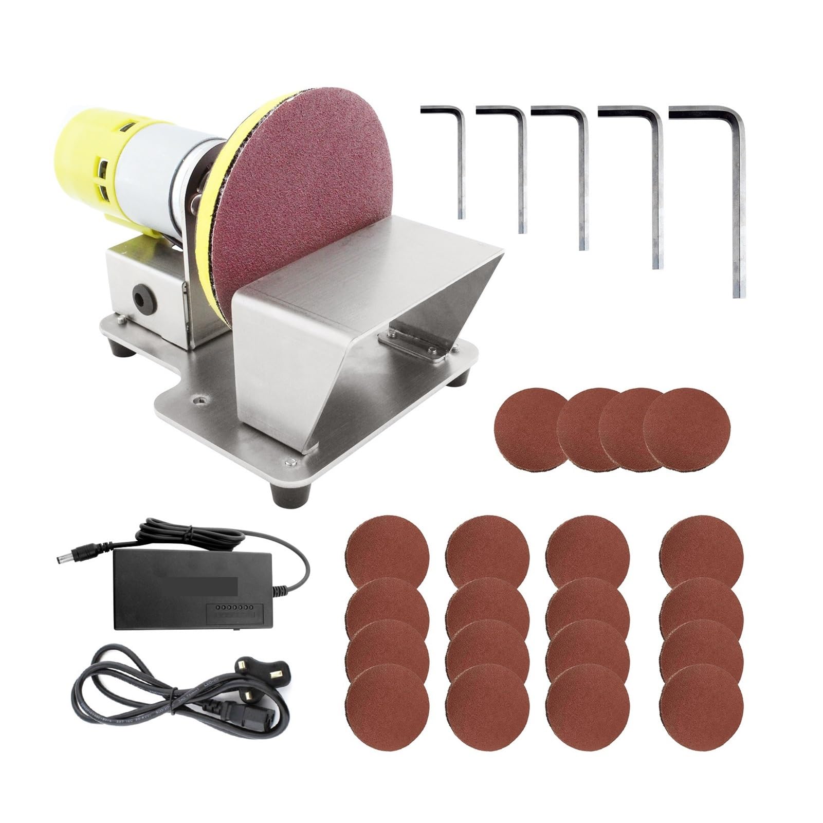 Esmeriladora de banco Pulidora rotativa eléctrica Lijadora de disco de mesa Ajustable 7 Velocidad variable 20 Piezas Discos de lijado for pulir Molienda