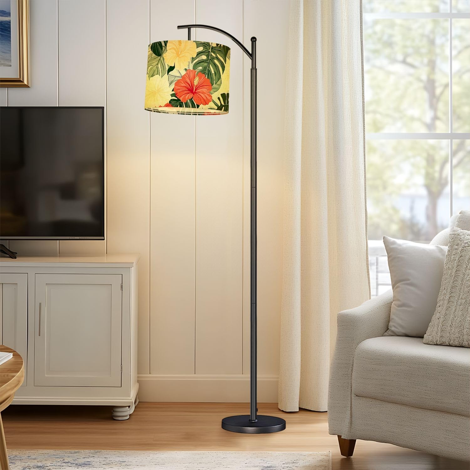 Drum Lamp Shades Summer colorful hawaiian seamless tropical plants hibiscus Lamp Shade for Floor Lamps Table Lamps Pendant Light 11"x8.9" Linen Replacement Large Lampshades