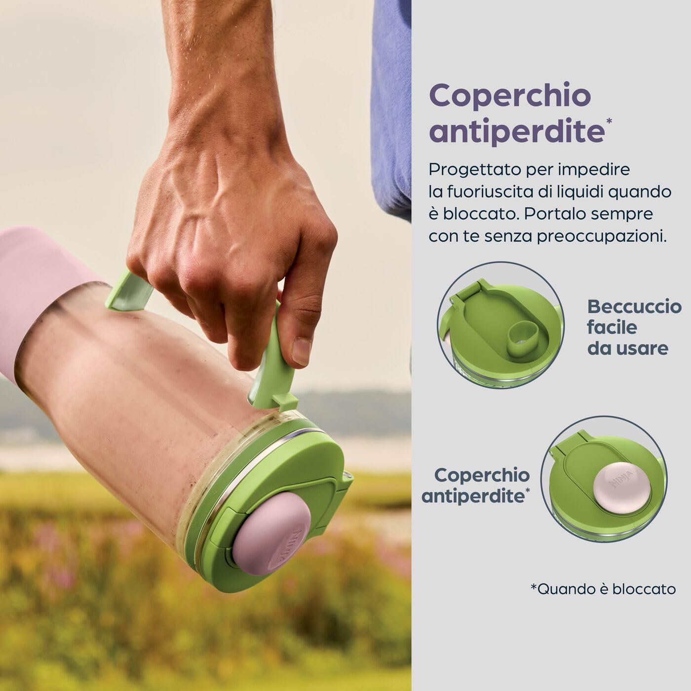 Ninja BlendBoss Frullatore compatto con bicchiere portatile, frullatore personale con bicchiere da viaggio rimovibile, 3 modalità automatiche preimpostate, color Ciberspazio DB351EUCY