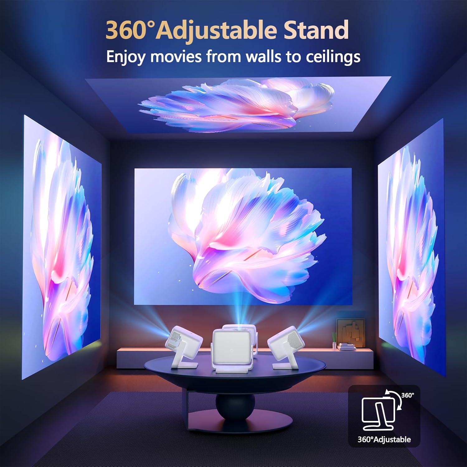 [3000+ Licensed Apps/Live TV/HDR10+/AI Movin 3.0 OS] Smart 4K-Projector with WiFi and Bluetooth, Goiaey Portable Projector with 360°Stand, 50W DoIby Audio, Auto Focus&Keystone, Outdoor Movie Proyector - Image 5