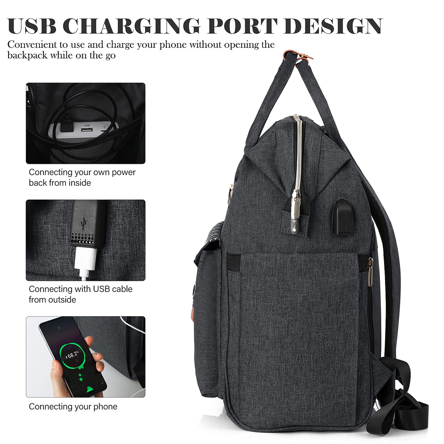 Zaino Donna, Zaino Scuola, 17.3 Pollici Zaino Porta PC con Caricatore USB Zaino da lavoro, Impermeabile Zaino per Laptop, Computer, Notebook, Scuola, Viaggio Regalo Donna - Nero