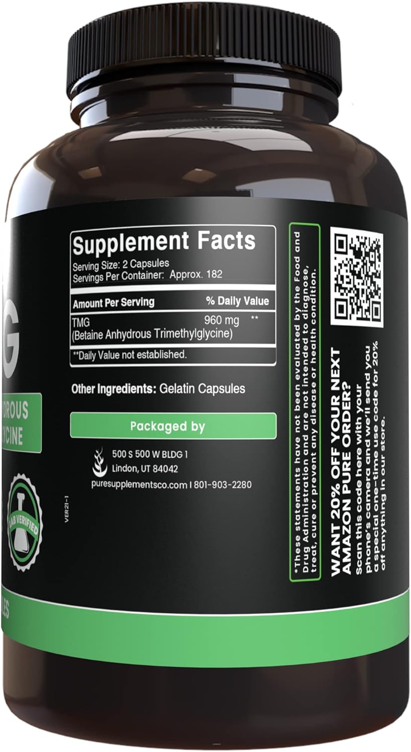 Pure Original Ingredients TMG (365 Capsules) No Magnesium Or Rice Fillers, Always Pure, Lab Verified