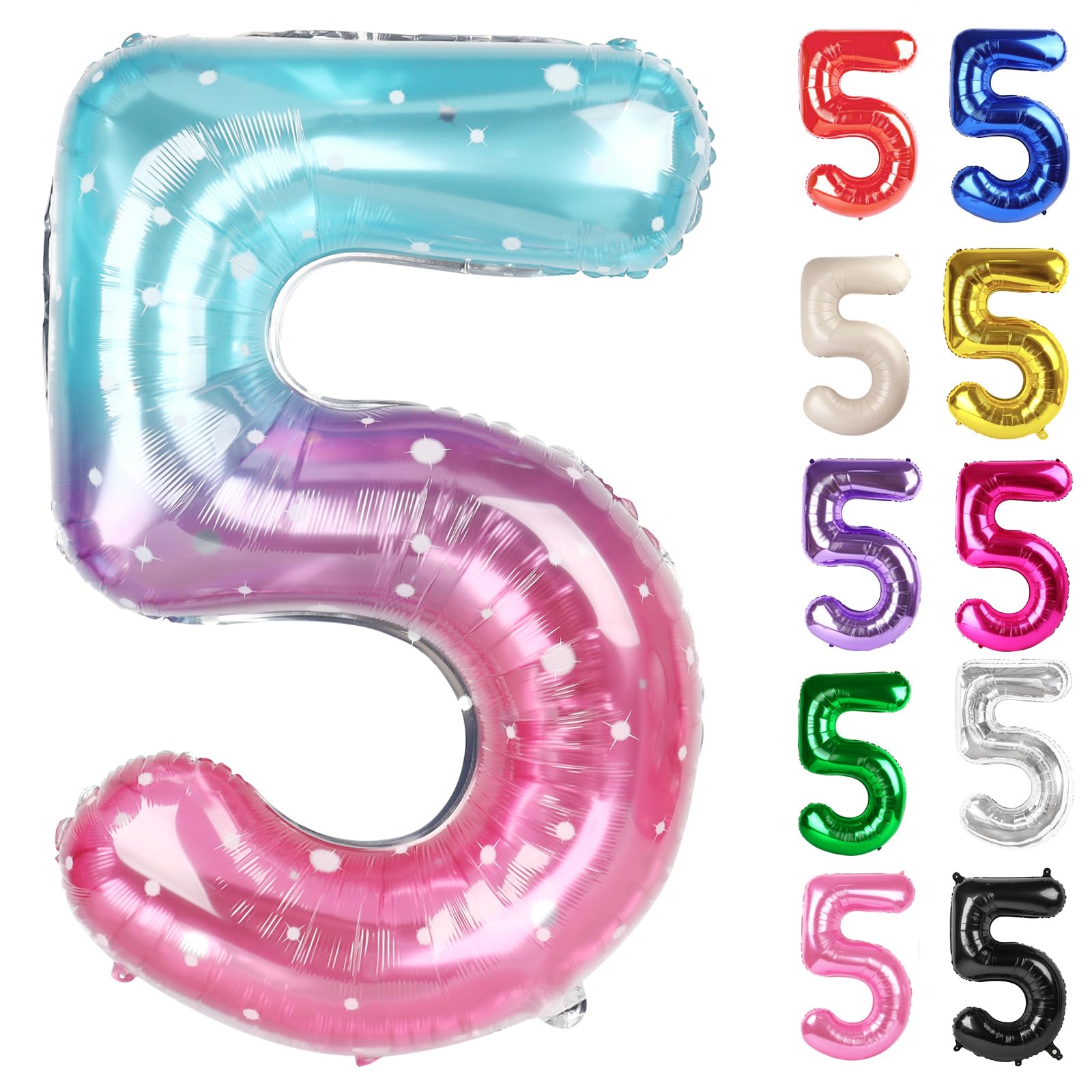 Starry Sky Number 5 Balloon 40 Inch, 5 Balloon Number, 5th Birthday Decorations, Starry Sky Party Supplies for Boys Girls