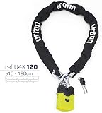 URBAN U4K120 Antifurto Moto, Lucchetto Bici, Catena Alta Sicurezza Acciaio Cementato Antitaglio ø10mm, Doppio Bloccaggio, Fodera Tessile, Catenaccio per Ancoraggio Scooter Bicicletta Elettrica, 120cm - 3