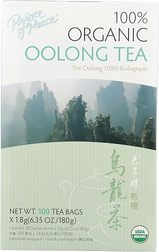 Prince of Peace Organic Oolong Tea, 100 Tea Bags – 100% Organic Black Tea – Unsweetened Black Tea – Lower Caffeine Alternative to Coffee – Herbal Health Benefits