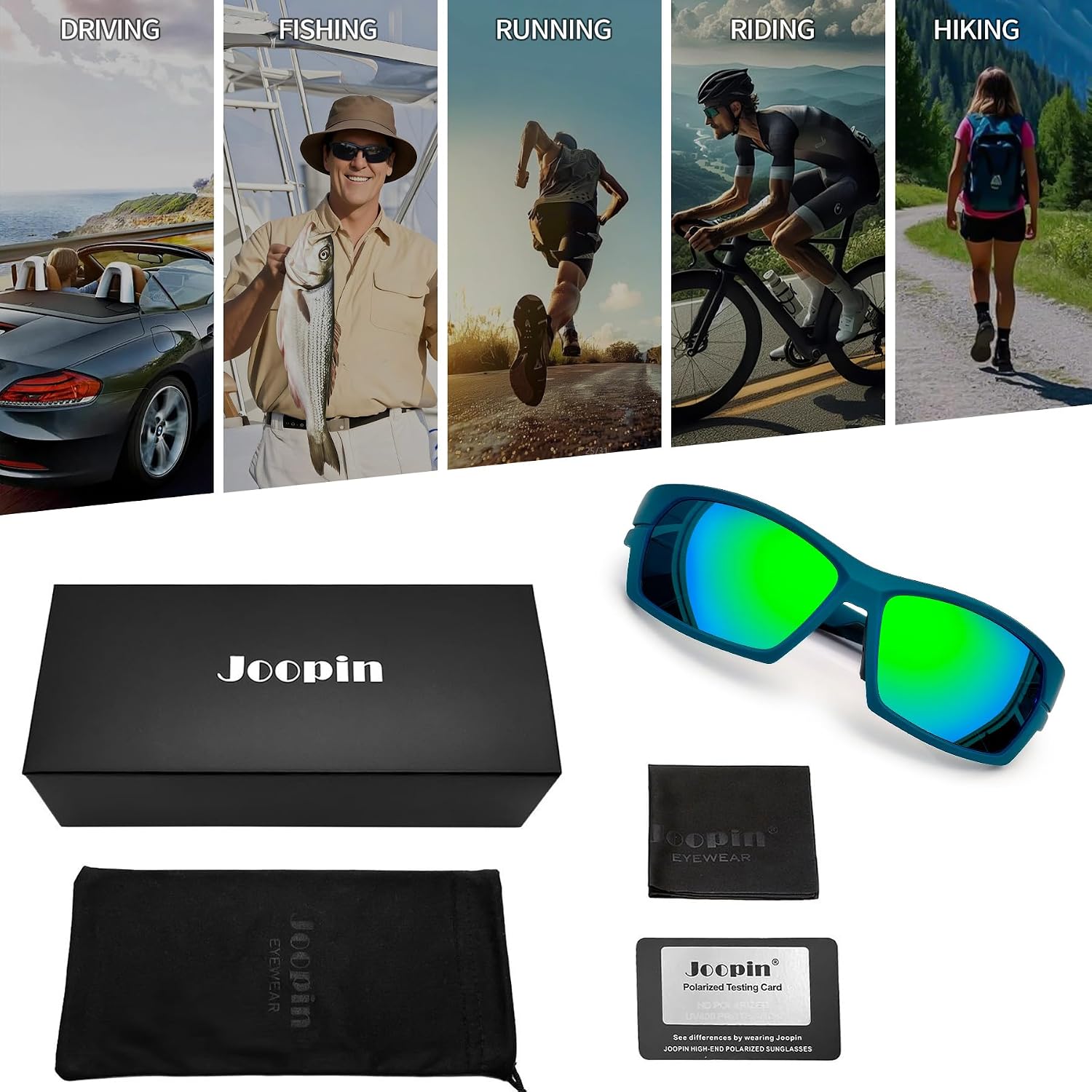 Joopin Rectangle Sports Sunglasses Polarized UV400 Protection Wrap Around