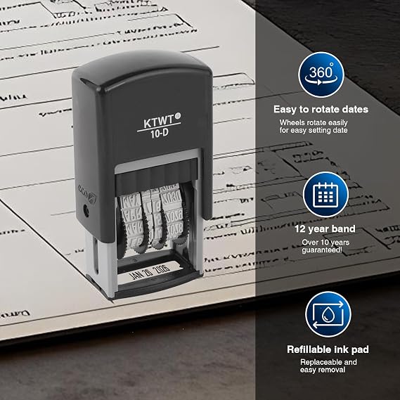 Date Stamp, Self-Inking Date Stamps, US Format MMM-DD-YYYY, Black Impression 3/4 x 1, Self-Inking Date Stamp for Marking Office documents, Legal Papers, Bills, Mail, Teachers Correcting Homework