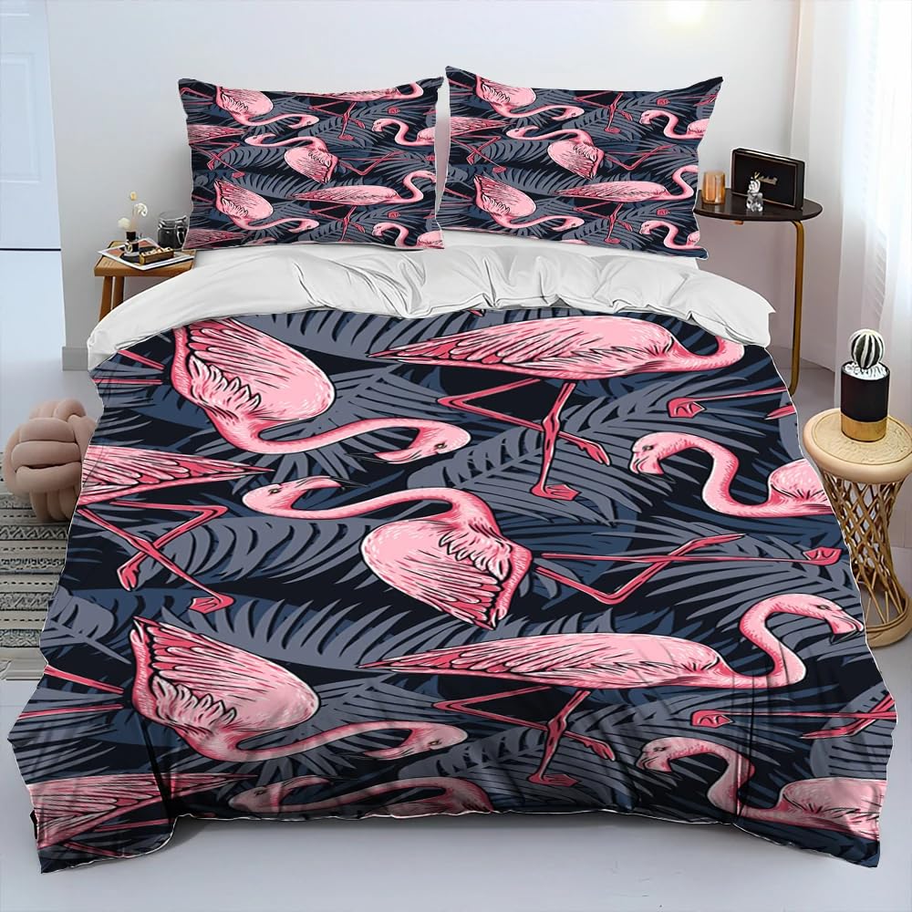QBIDCSX King Size Duvet Cover Sets Flamingo Bedding Set with Zipper Closure Breathable Hypoallergenic Microfiber Quilt Cover 94.5"x 86.6"(240x220 cm) + 2 Pillowcases 19.7"x 29.5"(50x75 cm)