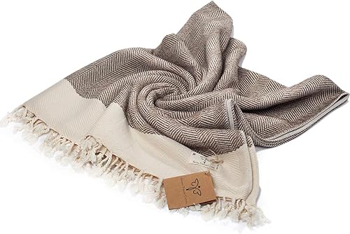 Miniatura 8 de SMYRNA TURKISH COTTON Herringbone Series - Manta grande de 60 x 80 pulgadas, para exteriores, para sofá, cama, silla, picnic en la playa, manta