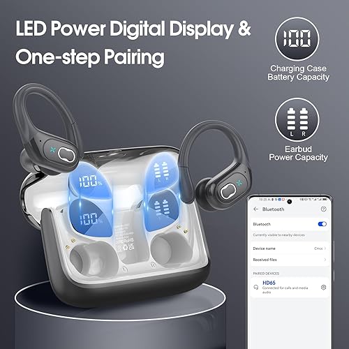 Miniatura 20 de Auriculares inalámbricos 75 horas Bluetooth 5.4 para deporte, auriculares Bluetooth 2025 con graves profundos, cancelación de ruido con micrófono,