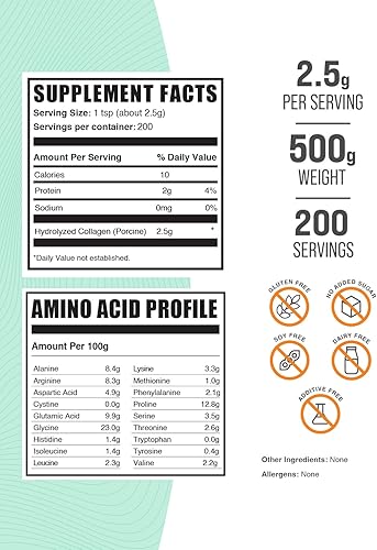 Miniatura 2 de BulkSupplements. com Polvo de colágeno porcino – Suplemento de colágeno hidrolizado, para cabello, piel y uñas, sin sabor y sin gluten, 0.09 oz por