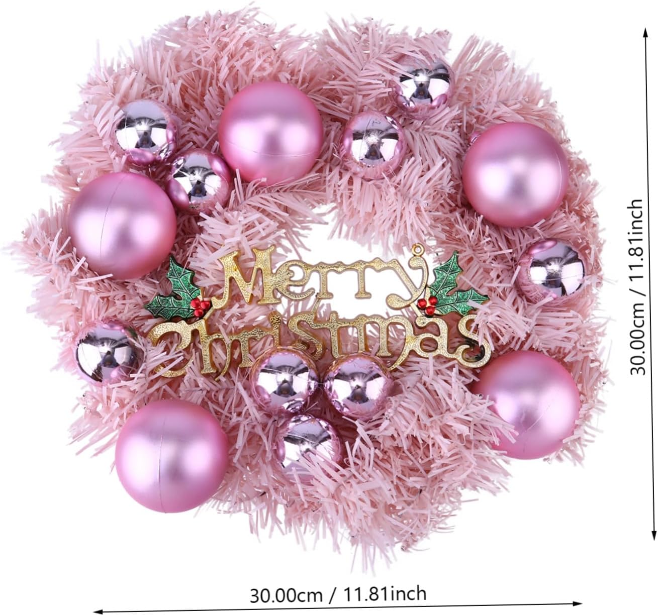 Christmas Wreath Pendant Pink with Ornaments Festive Hanging Garland for Door Wall Decoration Indoor Outdoor Holiday Decor