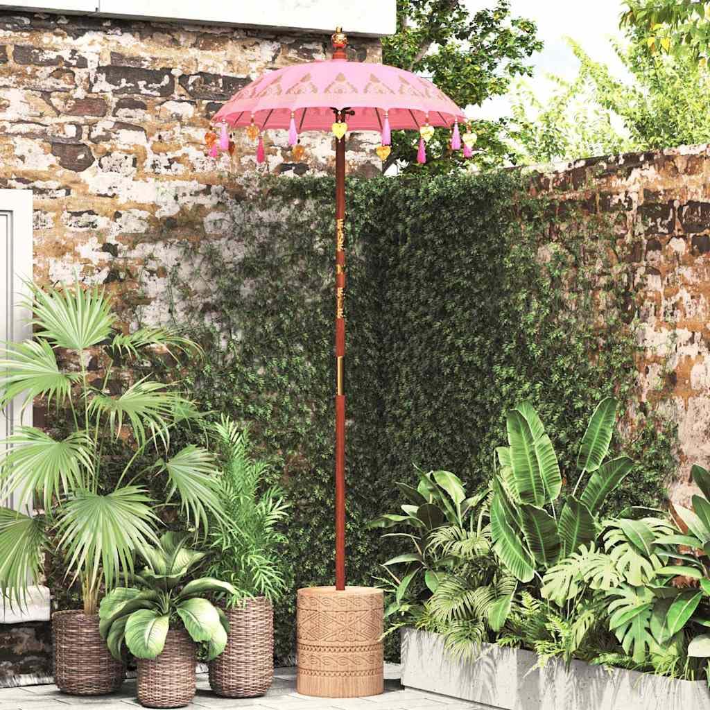vidaXL Baliński Parasol z Bazą Różowy 95 x 95 x 260 cm, Zadaszenie do ogrodu i tarasu, parasol balkonowy, okrągły cień, rustykalne meble na letnie słońce