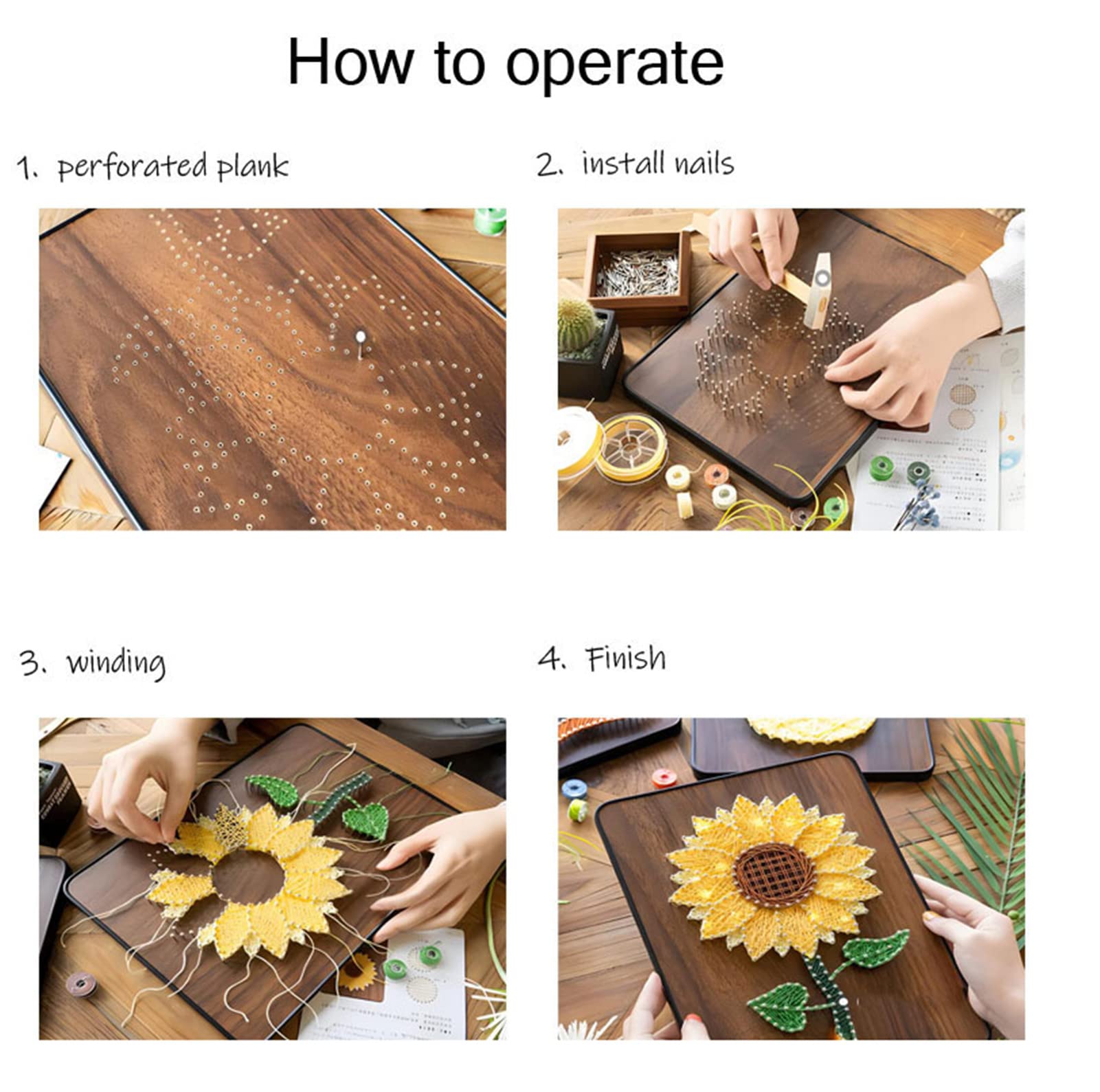 Kit fai da te String Art Kit Wooden Craft Kit DIY Adults, Kit con Accessori e Cornici, Adatto per Bambini Adulti, Adulti, Principianti, Decorazione domestica, Regalo unico (girasolio)