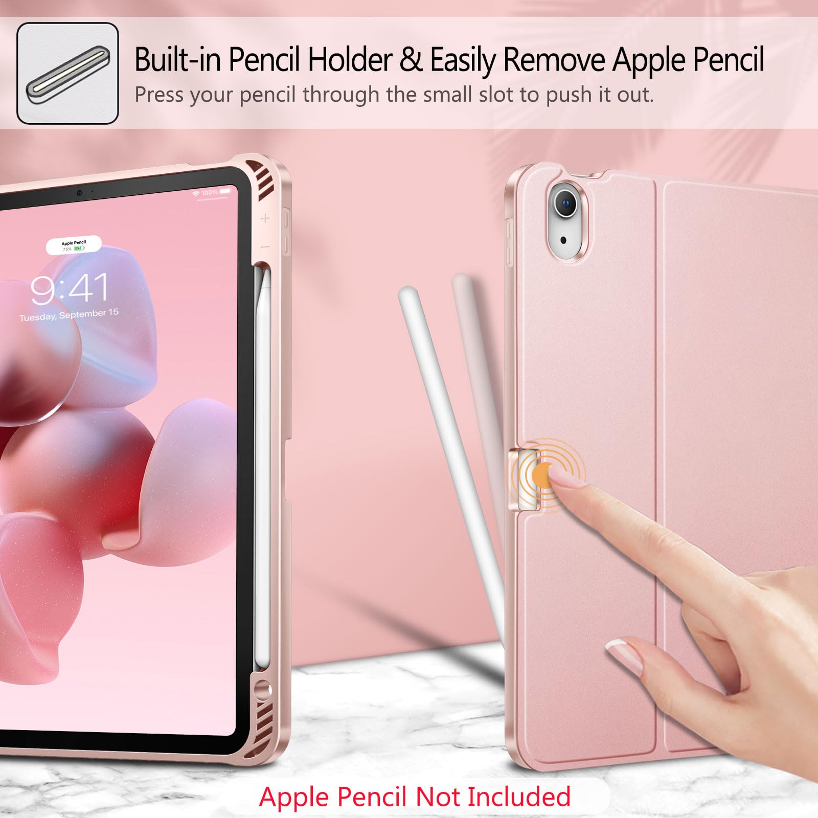 FINTIE Clavier pour iPad Air 11 Pouces M4/M3/M2 (2026/2025/2024) et iPad Air 5/4 10.9” (2022/2020), Clavier AZERTY sans Fil, Housse Multipositions avec Rangement de Stylet, Rose