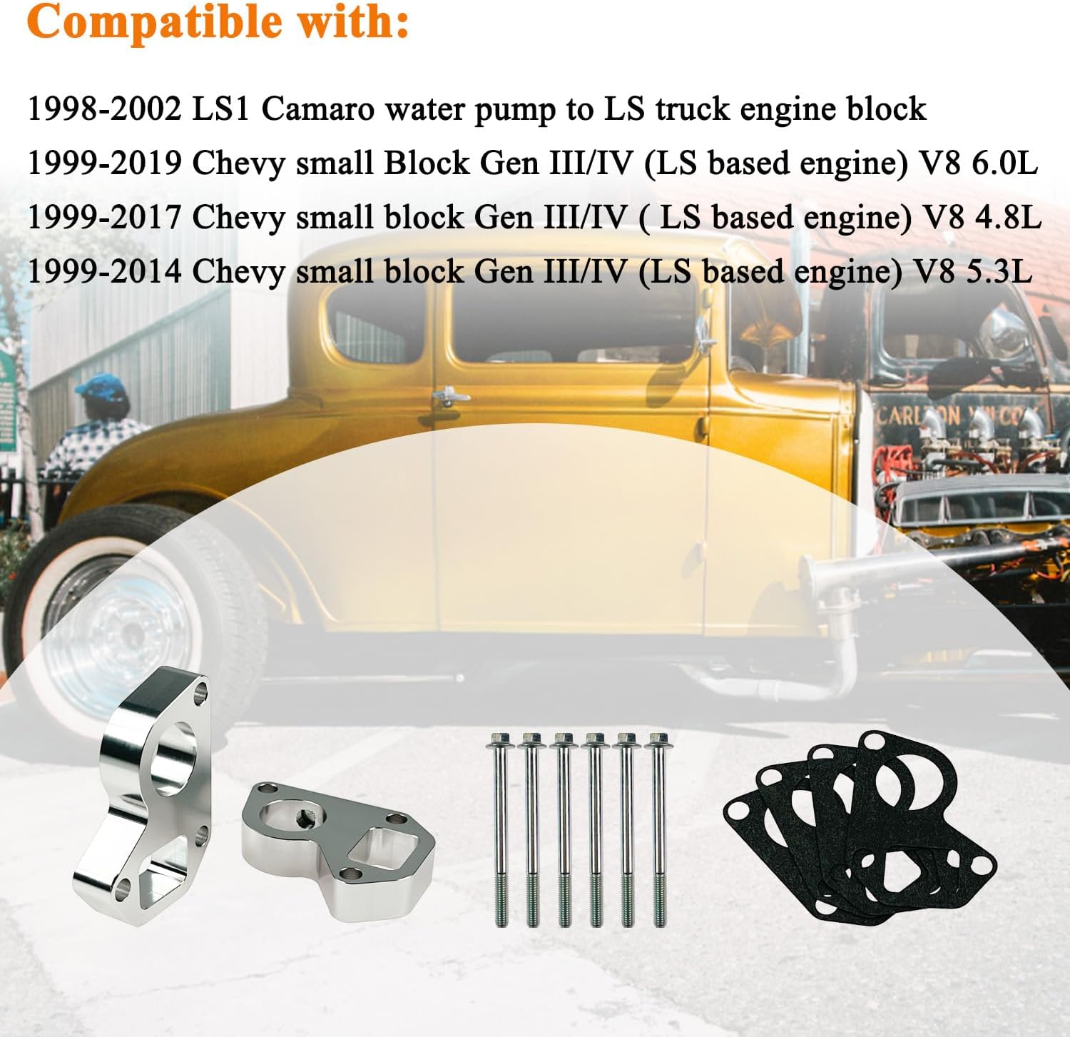 LS Water Pump Spacers Kit Adapter Swap for Camaro LS1/LS6 to Truck LQ4/LQ9/5.3L/6.0L Gen III/IV Engines (1998-2019)