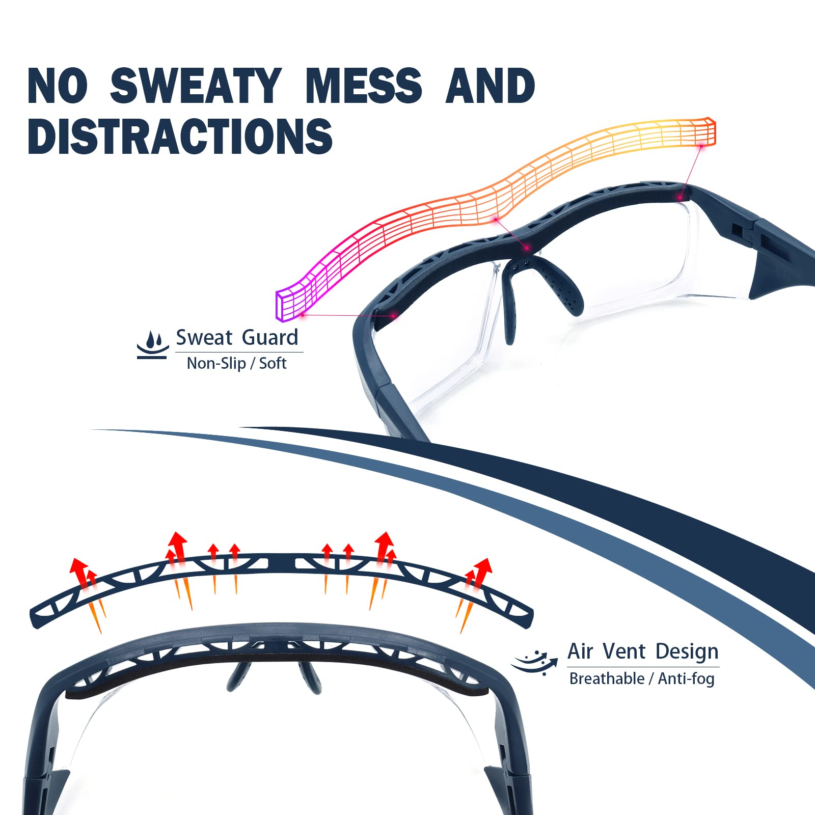 UKNOW Gafas de seguridad antivaho, protección ocular con lentes transparentes de protección UV y protectores laterales, gafas protectoras ANSI Z87.1