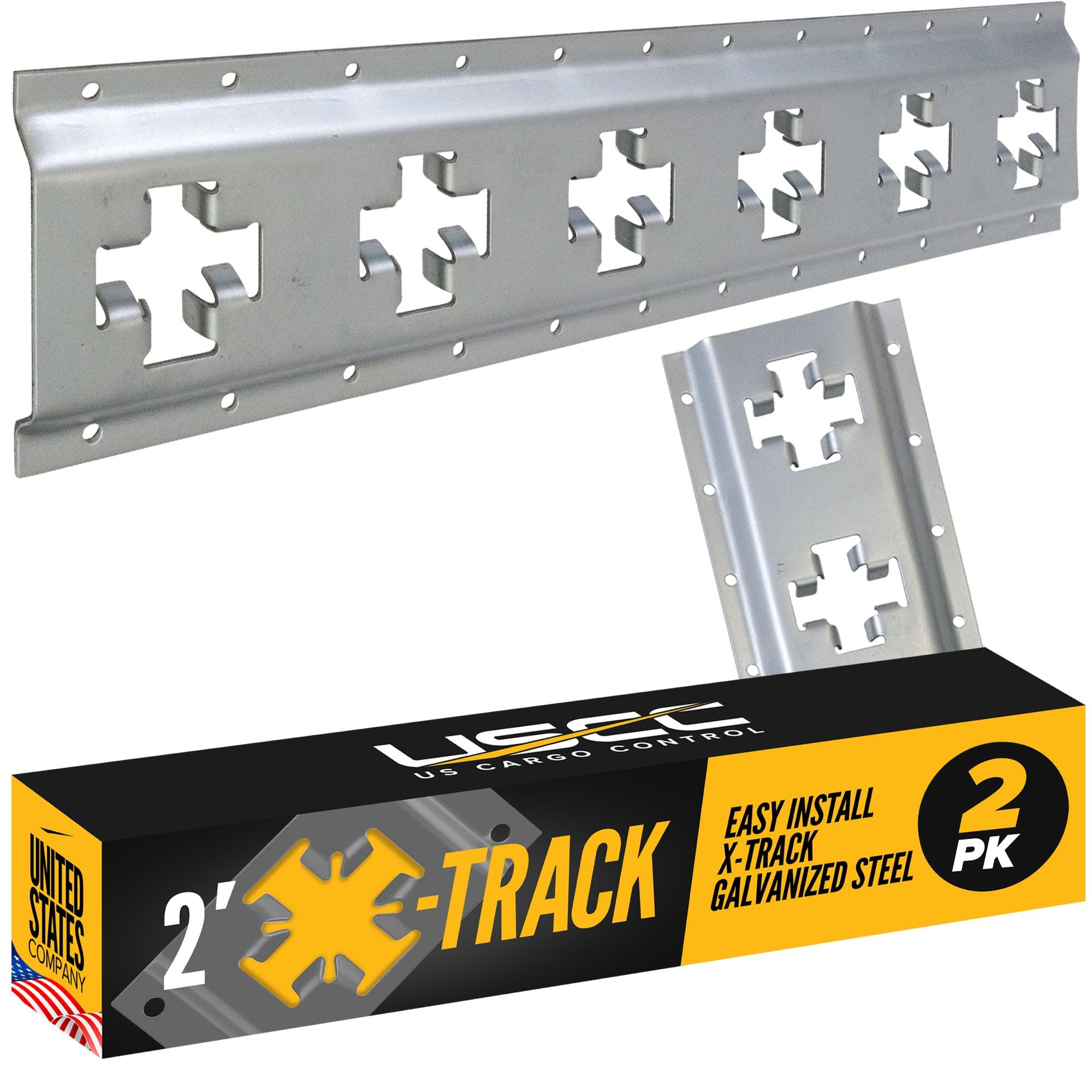 US Cargo Control X Track Rails (2-Pack), 2 FT Galvanized X-Track Rail for Trailers, Pickup Trucks, Garages, and Sheds - Use with E-Track Straps for Vertical and Horizontal Alignment