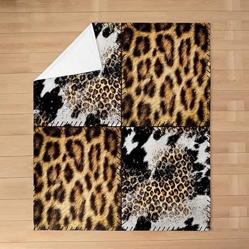 Cow Fur Fuzzy Blanket Kids Leopard Print Flannel Fleece Throw Blanket Decor Western Farm Animal Skin All Season Bed Blanket Plaid Grid Black Yellow Plush Blanket Bedroom 40"X50" #TOP2