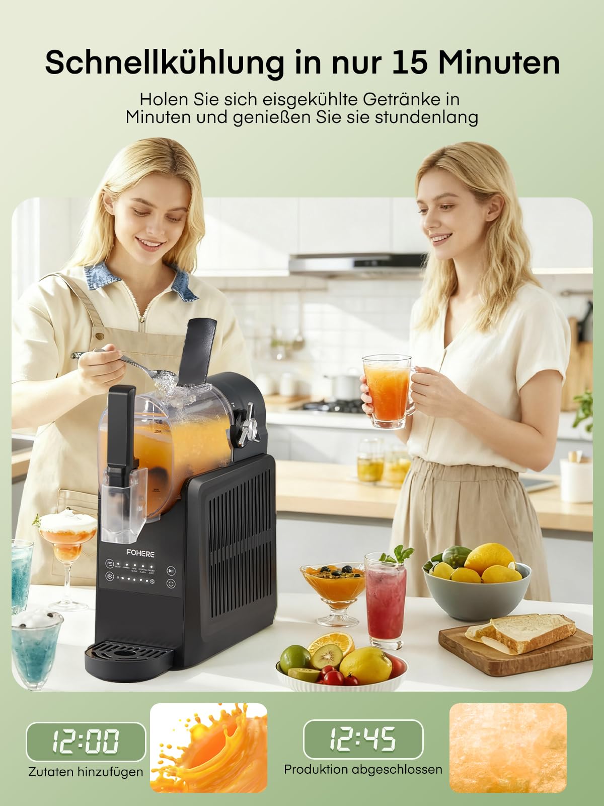 FOHERE Slush Maschine, 2,6L Slushie Maschine für Zuhause, Slush Eismaschine mit Selbstreinigung, Ohne Eiswürfel & 5 Smarten Programmen, für Slush, Eis-Cocktails, Frappé, Margaritas & Milchshakes